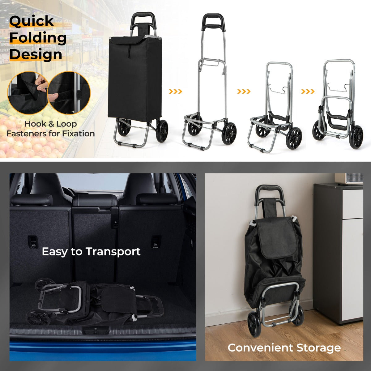 Shopping Trolley Cart with 2 Rubber Tires