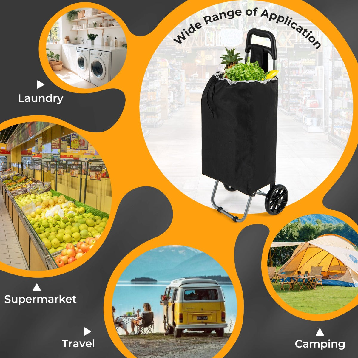 Shopping Trolley Cart with 2 Rubber Tires