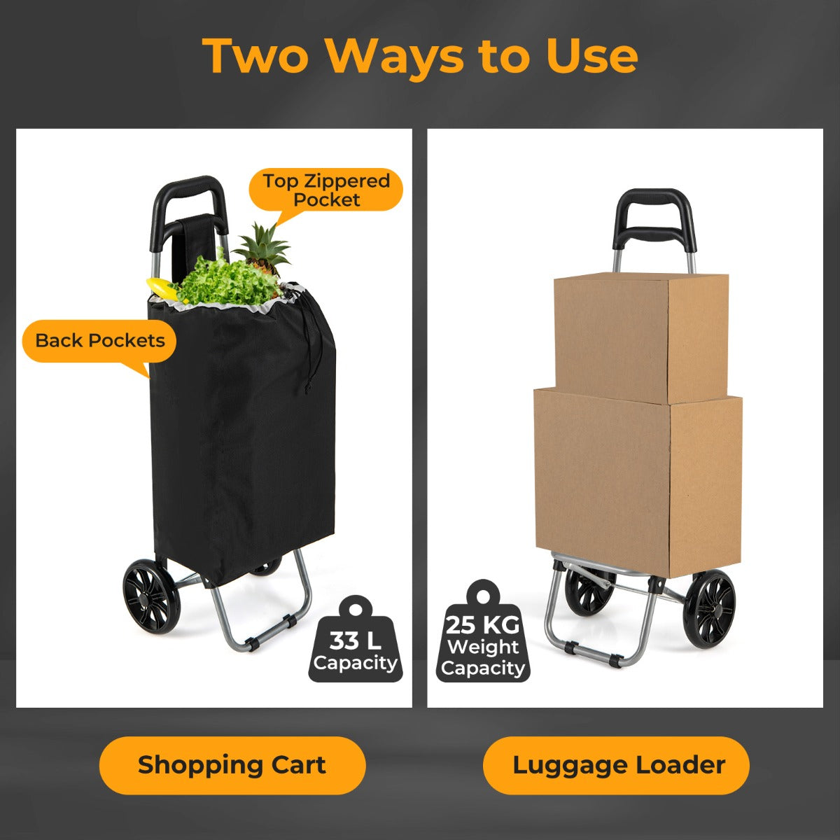 Shopping Trolley Cart with 2 Rubber Tires