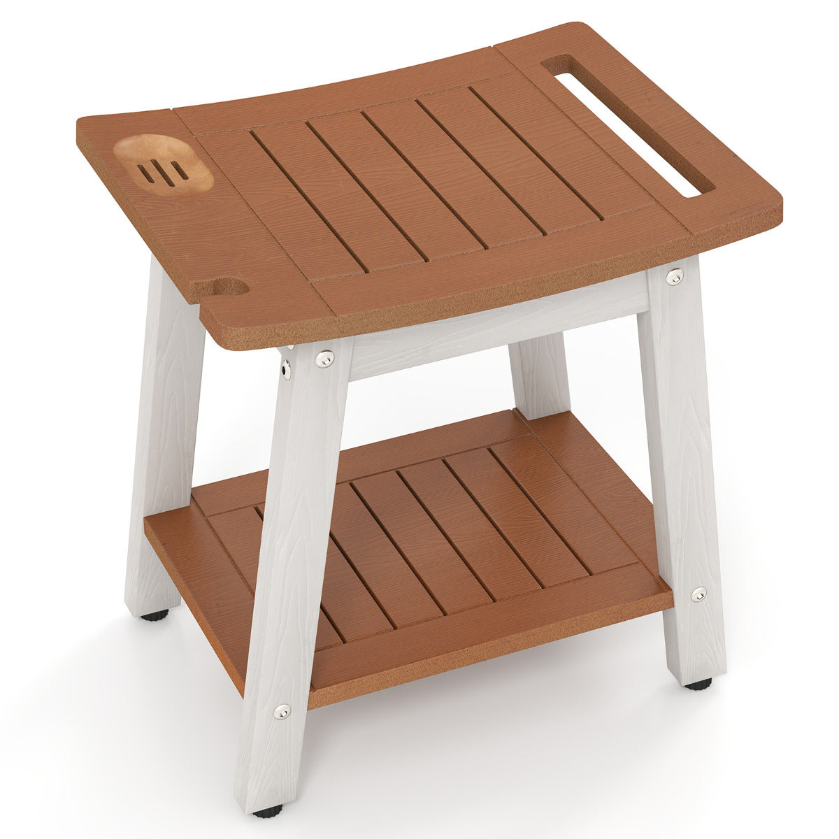 Shower Bench Seat with Handle and Storage Shelf-Brown