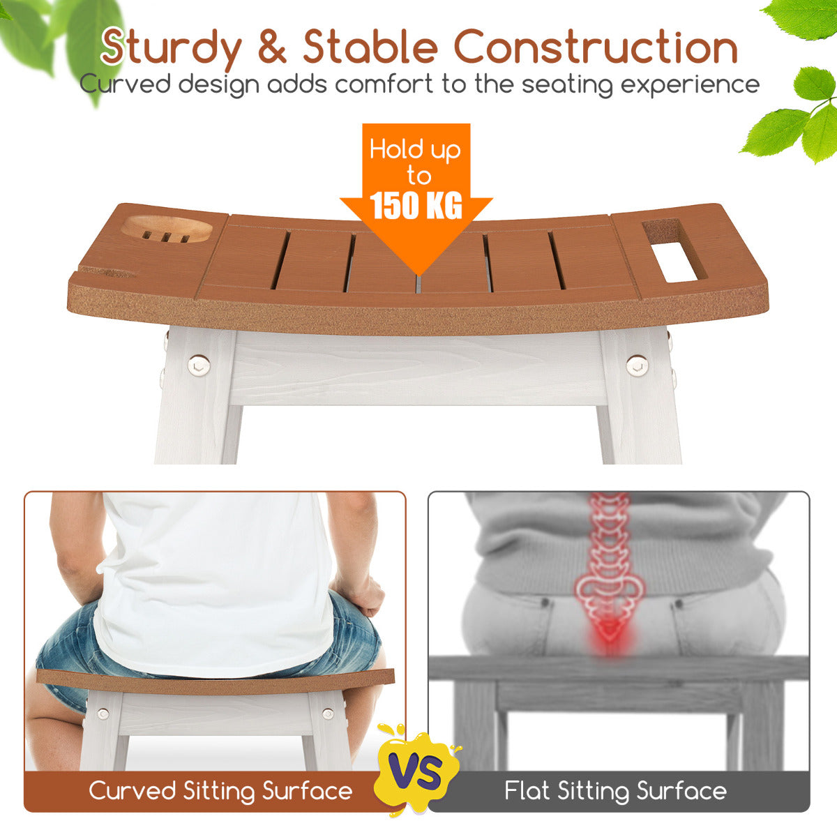 Shower Bench Seat with Handle and Storage Shelf-Brown