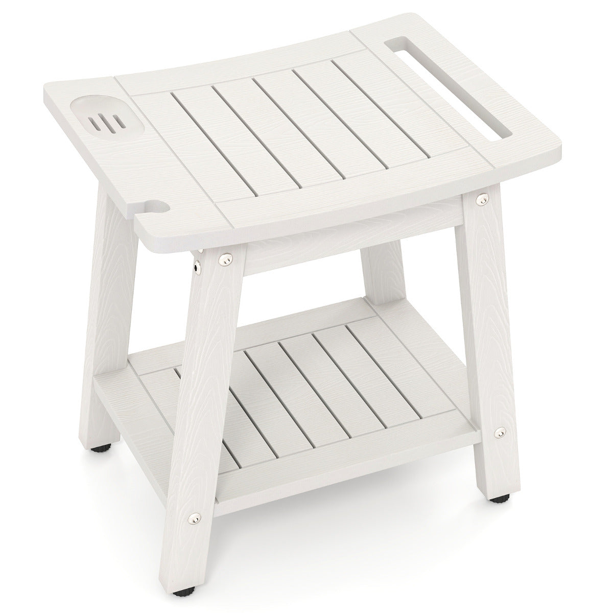 Shower Bench Seat with Handle and Storage Shelf-White
