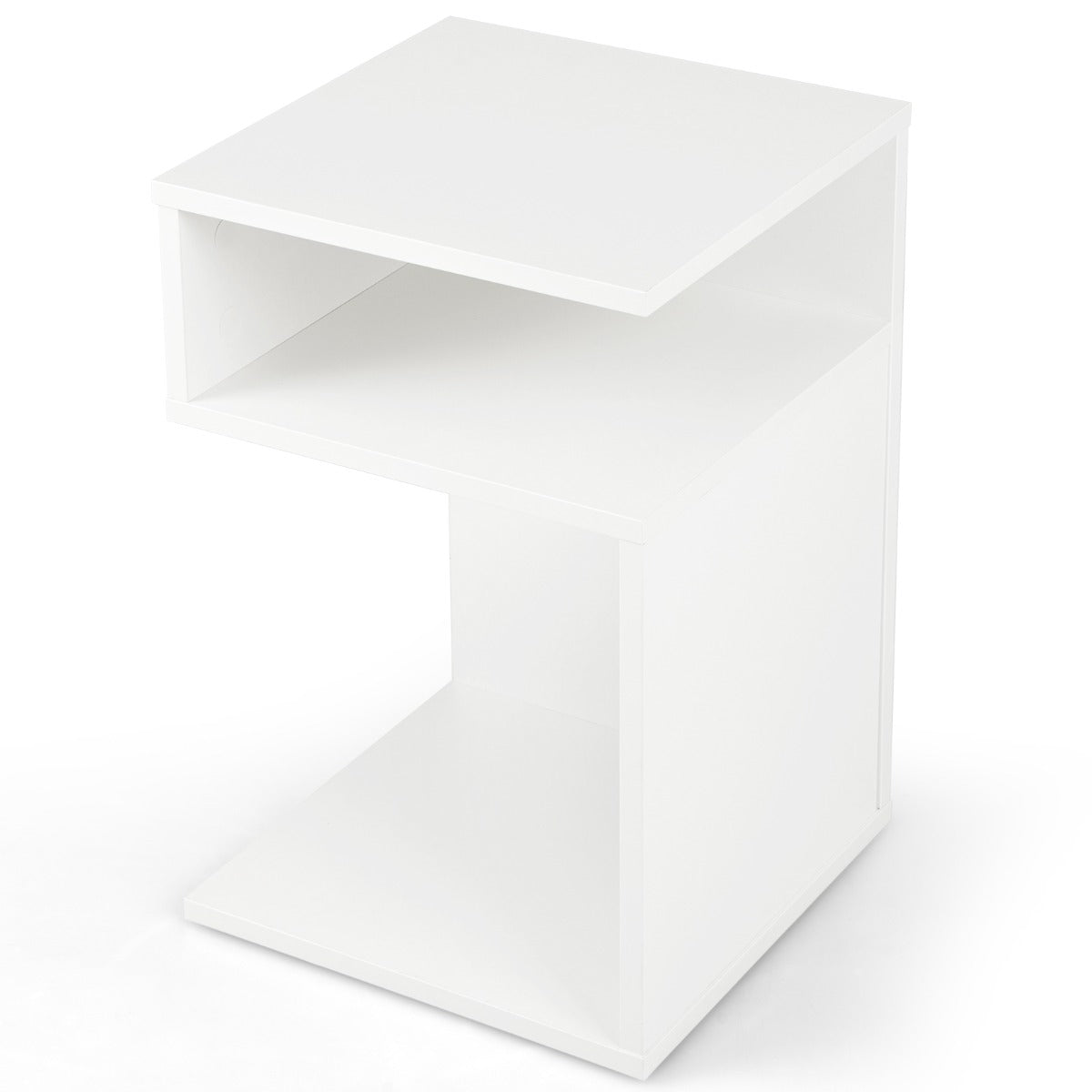 Costway S-Shaped Side Table for Small Space with 2 Open Compartments