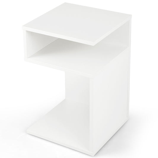 Costway S-Shaped Side Table for Small Space with 2 Open Compartments