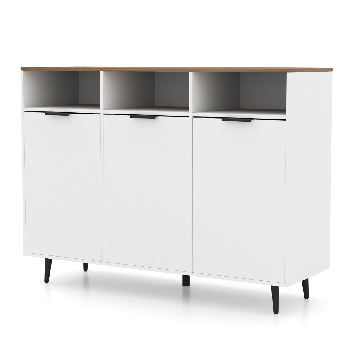 Sideboard Buffet Cabinet with 5-Position Adjustable Shelves and 3 Open Compartments-Natural
