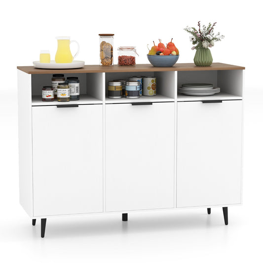 Sideboard Buffet Cabinet with 5-Position Adjustable Shelves and 3 Open Compartments-Natural