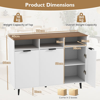 Sideboard Buffet Cabinet with 5-Position Adjustable Shelves and 3 Open Compartments-Natural