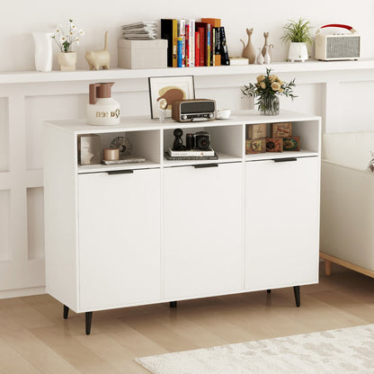Sideboard Buffet Cabinet with 5-Position Adjustable Shelves and 3 Open Compartments-White