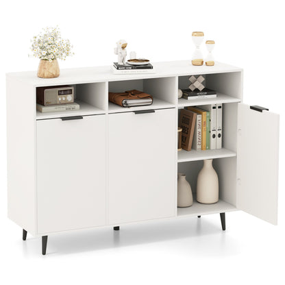 Sideboard Buffet Cabinet with 5-Position Adjustable Shelves and 3 Open Compartments-White