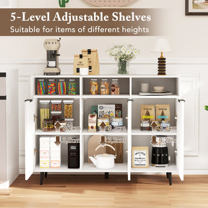 Sideboard Buffet Cabinet with 5-Position Adjustable Shelves and 3 Open Compartments-White