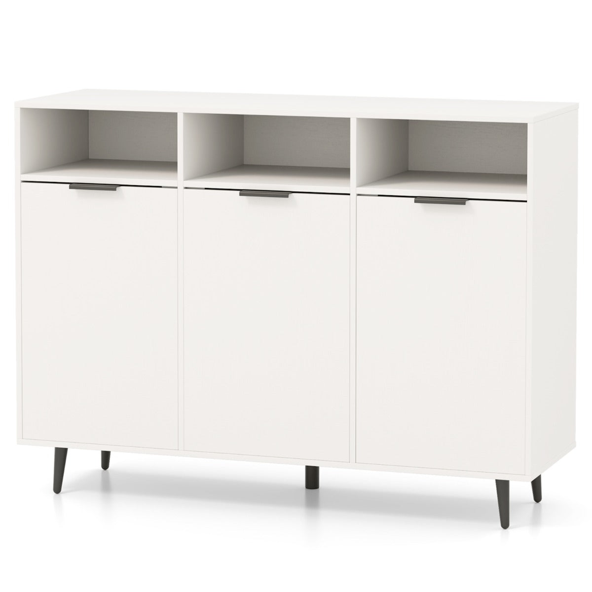 Sideboard Buffet Cabinet with 5-Position Adjustable Shelves and 3 Open Compartments-White
