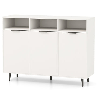 Sideboard Buffet Cabinet with 5-Position Adjustable Shelves and 3 Open Compartments-White