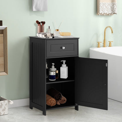 Single Door Bathroom Cabinet with Adjustable Shelf and Anti-tipping Device-Black