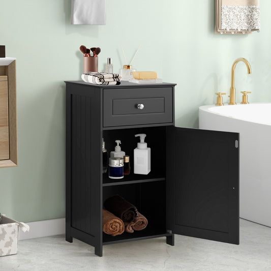 Single Door Bathroom Cabinet with Adjustable Shelf and Anti-tipping Device-Black