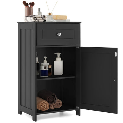 Single Door Bathroom Cabinet with Adjustable Shelf and Anti-tipping Device-Black