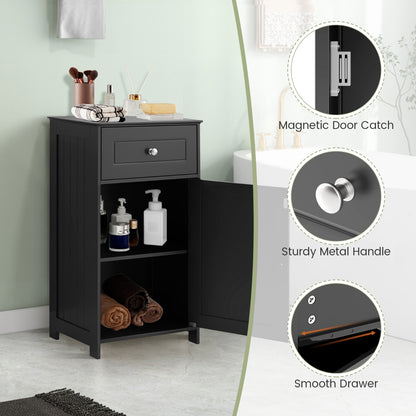 Single Door Bathroom Cabinet with Adjustable Shelf and Anti-tipping Device-Black