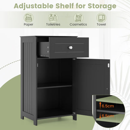 Single Door Bathroom Cabinet with Adjustable Shelf and Anti-tipping Device-Black