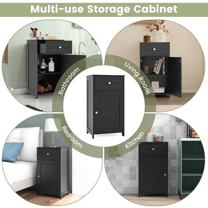 Single Door Bathroom Cabinet with Adjustable Shelf and Anti-tipping Device-Black