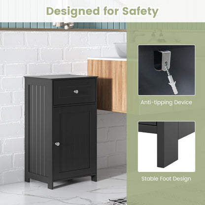 Single Door Bathroom Cabinet with Adjustable Shelf and Anti-tipping Device-Black