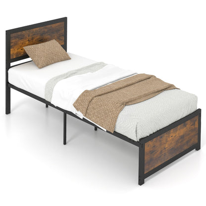 Costway Single Size Bed Frame Metal Platform Bed Base with Headboard-Single
