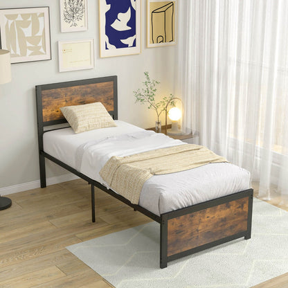 Costway Single Size Bed Frame Metal Platform Bed Base with Headboard-Single