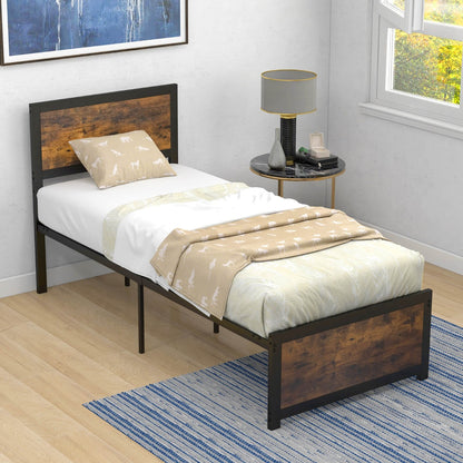 Costway Single Size Bed Frame Metal Platform Bed Base with Headboard-Single
