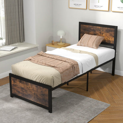 Costway Single Size Bed Frame Metal Platform Bed Base with Headboard-Single