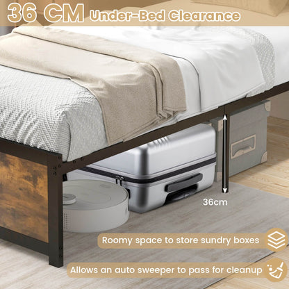Costway Single Size Bed Frame Metal Platform Bed Base with Headboard-Single
