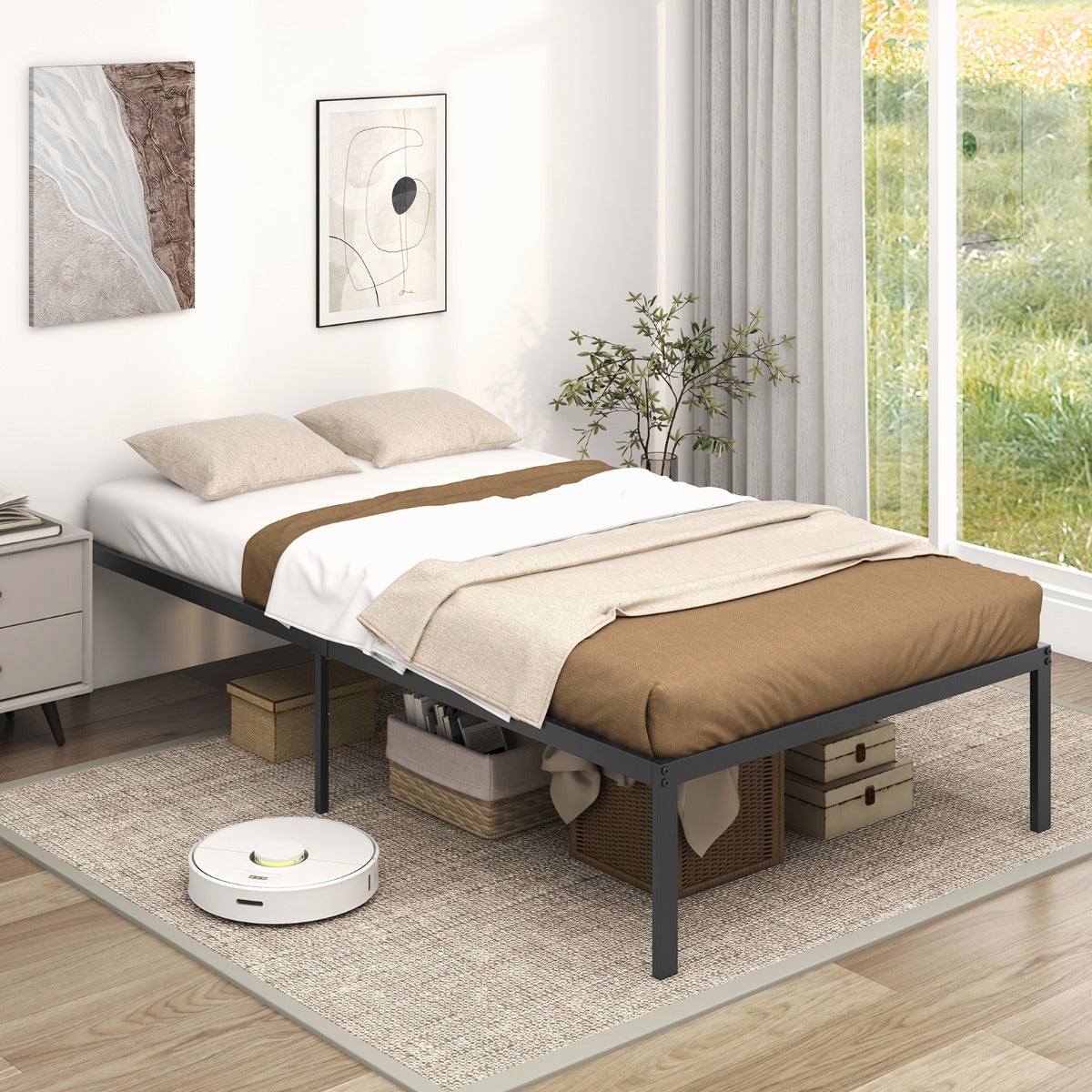 Costway Single Size Metal Platform Bed Frame with Under Bed Storage