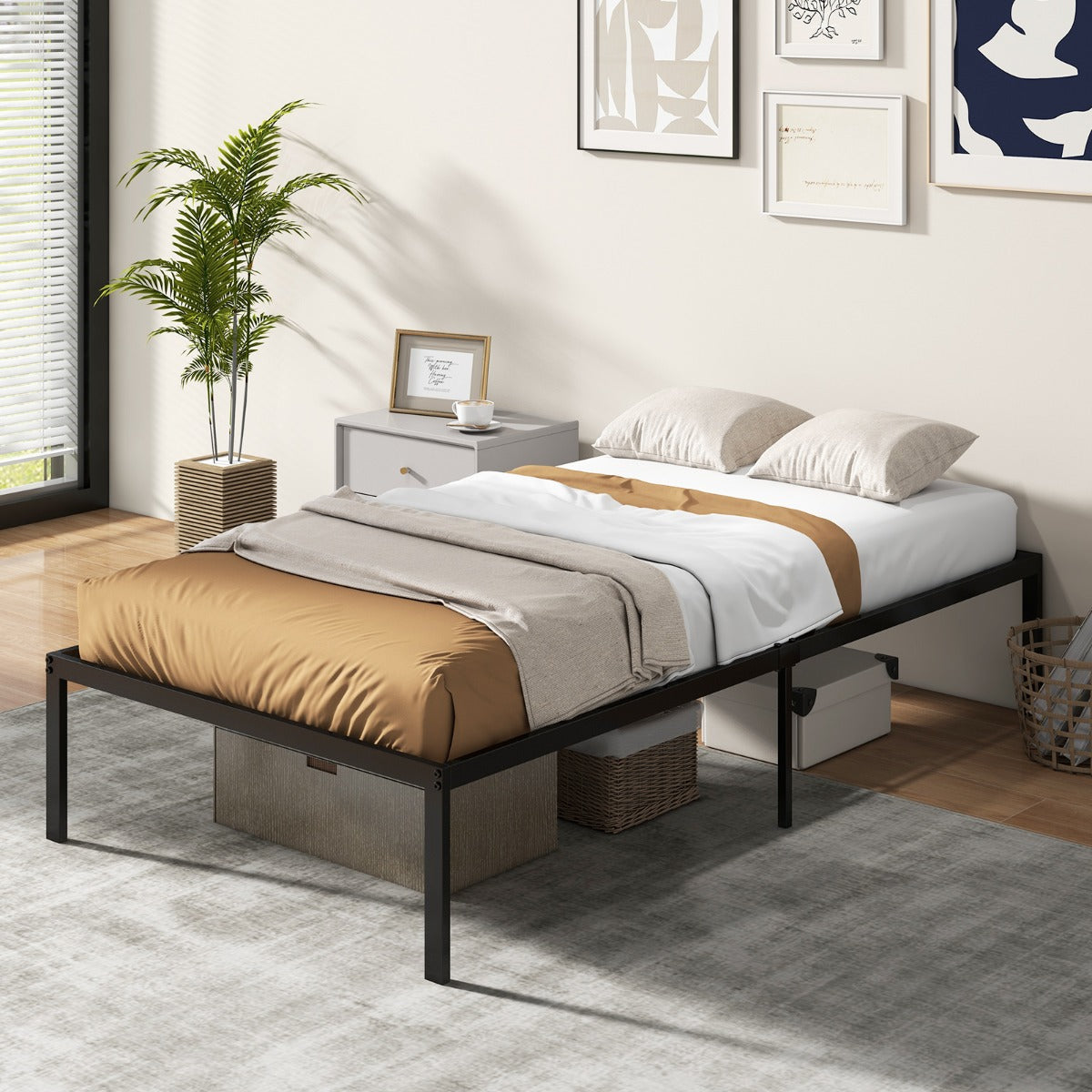 Costway Single Size Metal Platform Bed Frame with Under Bed Storage