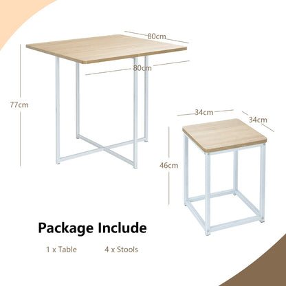 5-Piece Dining Table Set with 4 Square Stools for Small Space-Natural