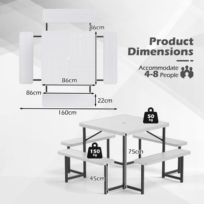 Picnic Table Bench Set Outdoor Square Camping Dining Table-White