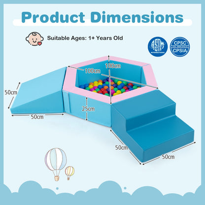 3-Piece Baby Foam Climbing Blocks with Ball Pit and 100 Colorful Ocean Balls-Blue