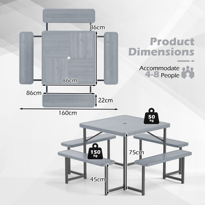 Picnic Table Bench Set Outdoor Square Camping Dining Table-Grey