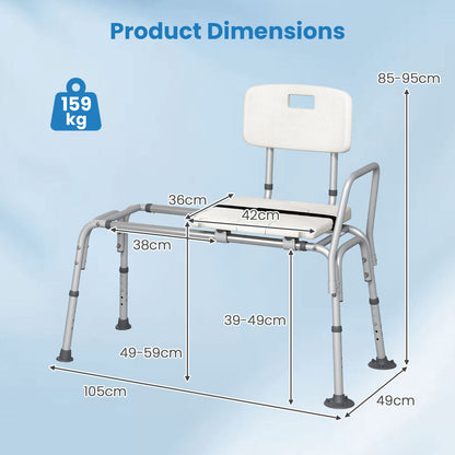 Sliding Tub Transfer Bench with Extra-Wide Seat and Backrest