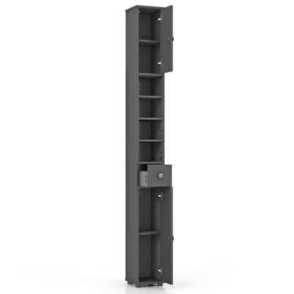 Slim Bathroom Tall Cabinet with 2 Doors 1 Drawer and 5 Shelves-Grey