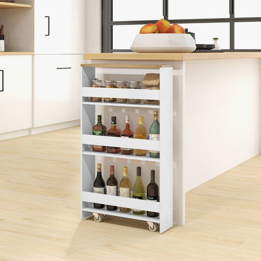 Costway 4-Tier Slide-out Rolling Slim Storage Trolley for Kitchen
