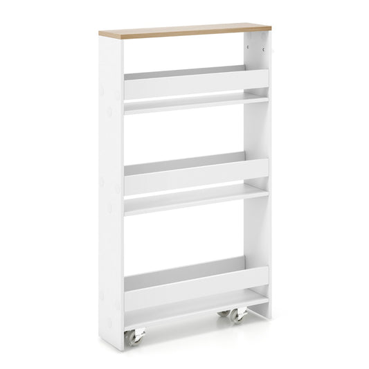 Costway 4-Tier Slide-out Rolling Slim Storage Trolley for Kitchen