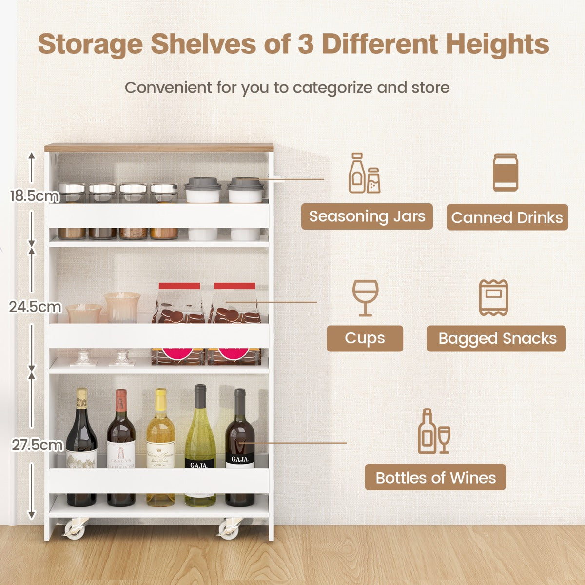 Costway 4-Tier Slide-out Rolling Slim Storage Trolley for Kitchen