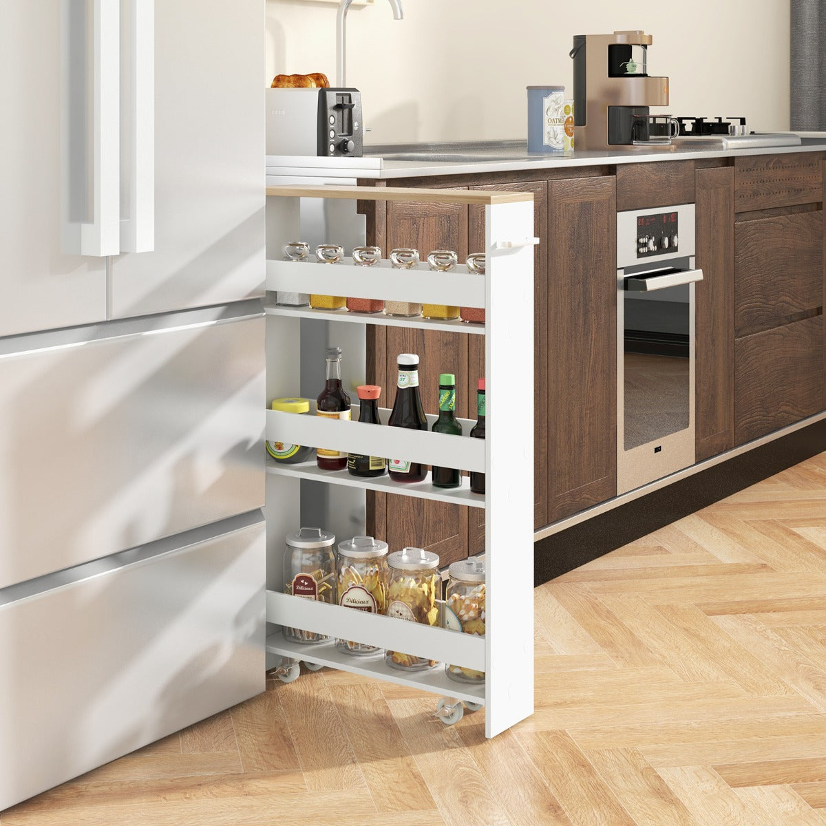 Costway 4-Tier Slide-out Rolling Slim Storage Trolley for Kitchen