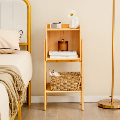 Each bamboo shelf tier supports up to 20 kilograms of books, plants, and decorative items