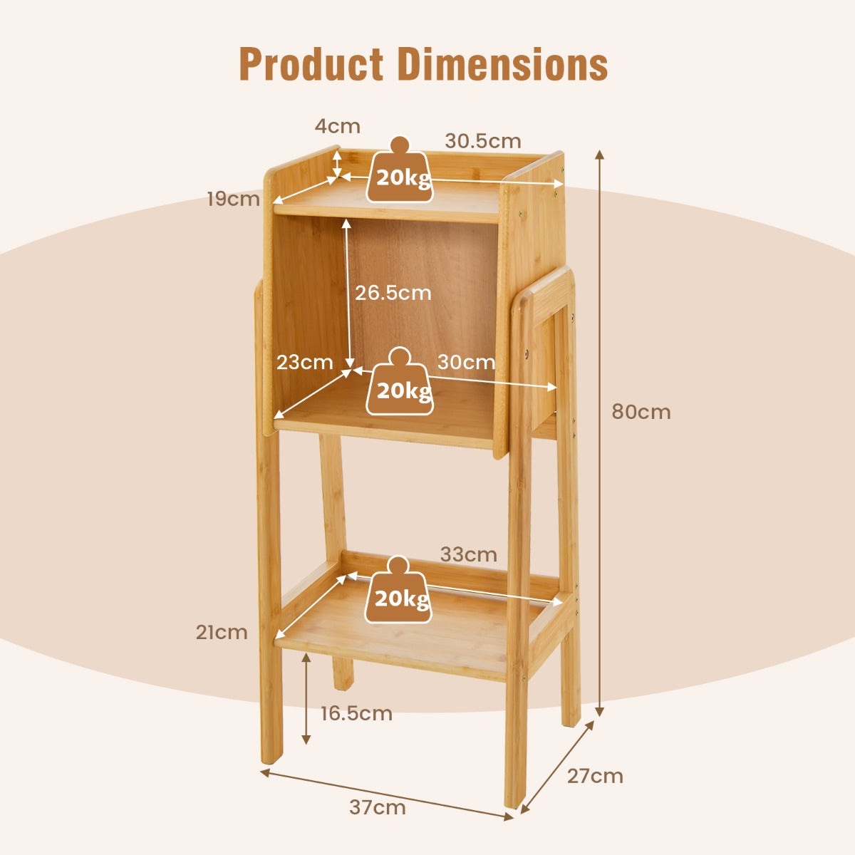 Natural bamboo bookshelf with a sturdy A-shaped frame and elegant finish for home storage