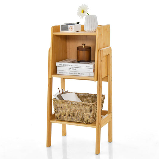 Stable A-shaped bamboo frame helps prevent wobbling while supporting books and decorations