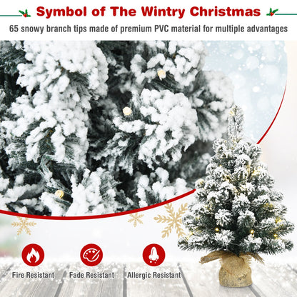 Set of 2 67cm Pre-Lit Snow Flocked Tabletop Christmas Tree