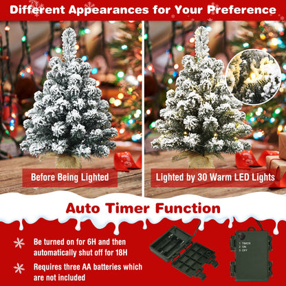 Set of 2 67cm Pre-Lit Snow Flocked Tabletop Christmas Tree