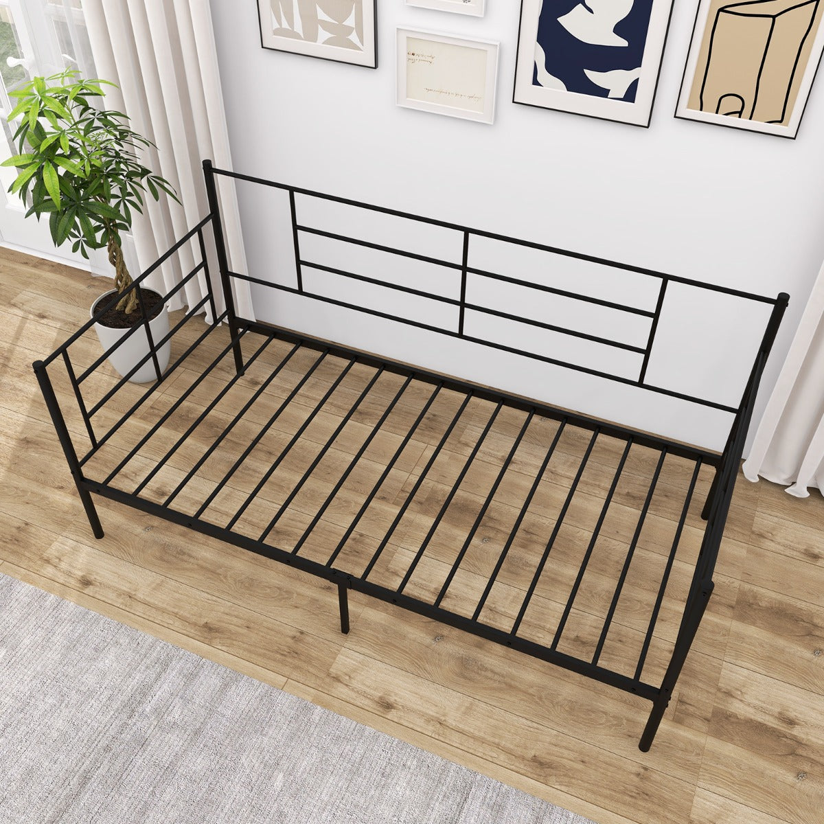 2-in-1 Sofa Bed with Arms and Metal Slat Support