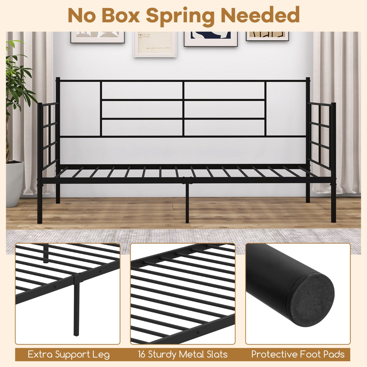 2-in-1 Sofa Bed with Arms and Metal Slat Support