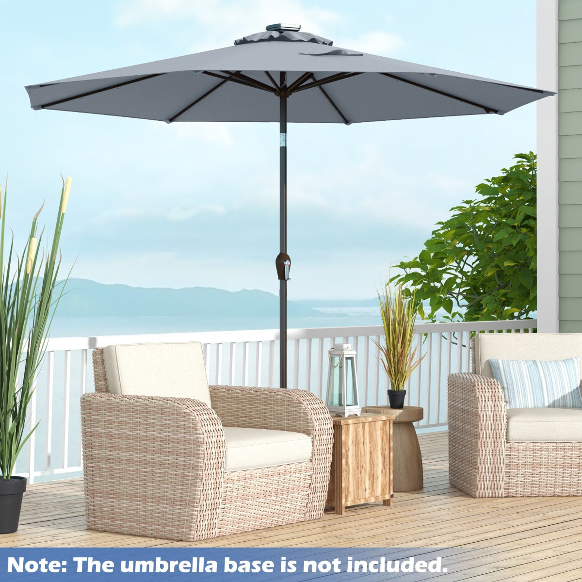 Solar Powered LED Lighted Patio Umbrella with Tilt and Crank-Grey