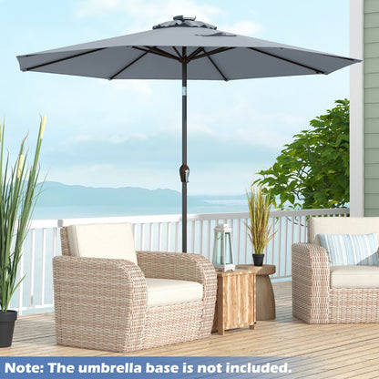 Solar Powered LED Lighted Patio Umbrella with Tilt and Crank-Grey