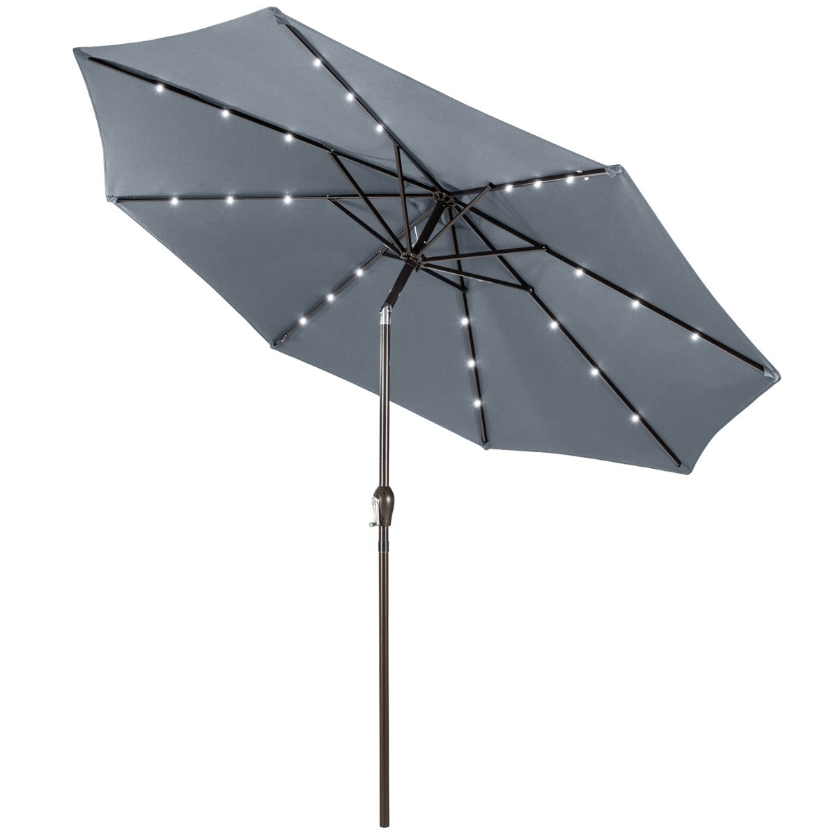 Solar Powered LED Lighted Patio Umbrella with Tilt and Crank-Grey